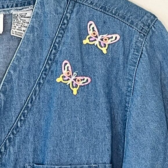 Vintage Y2K Embroidered Butterfly Denim Shirt Size Medium - Picture 6 of 12